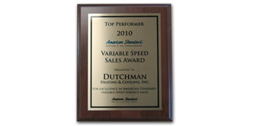 American Standard 2010 Variable Speed Sales Award