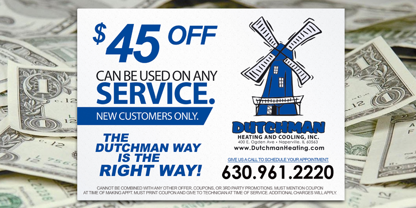Dutchman Heating and Cooling $45 off coupon for new customers