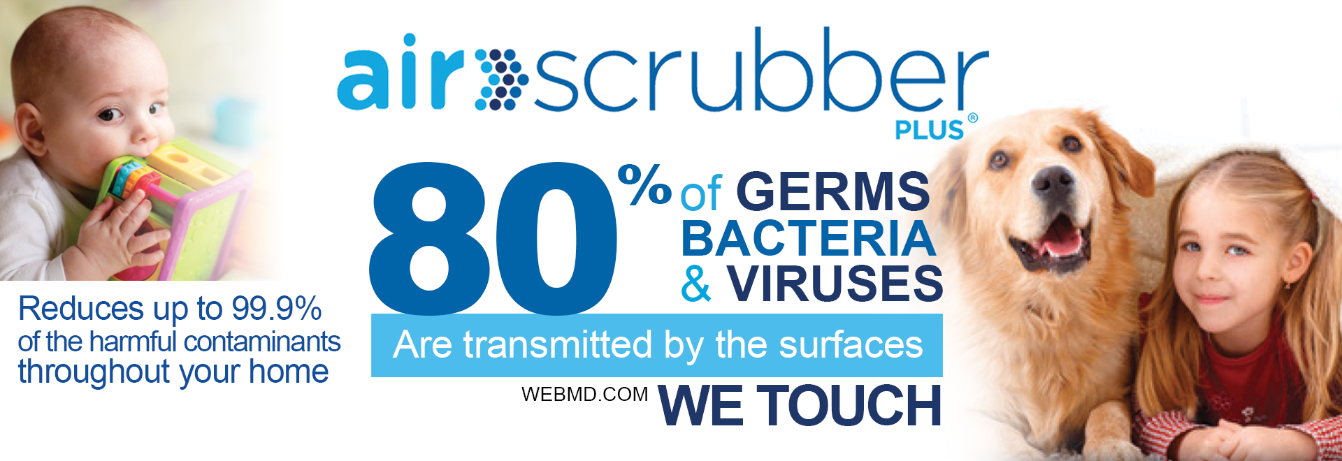 Air Scrubber reduces germs, bacteria, and virus by eighty percent